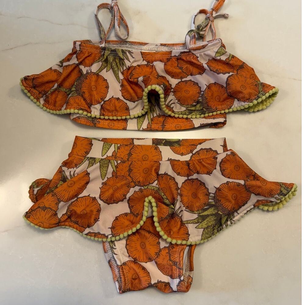Kate Quinn Ruffle Crop SwimSuit Set Bikini Vintage Pineapple 18-24 months